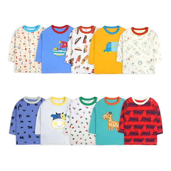 Pack 5 Camisetas Manga Larga Algodón Bebe (niño) O (niña)