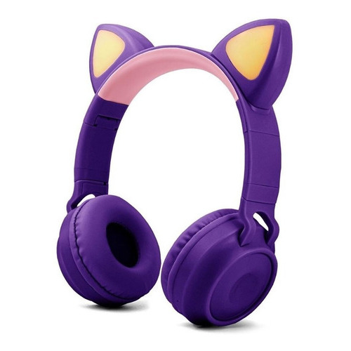 Auriculares con forma de oreja de gato LED con luz colorida en la parte superior, color morado