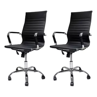 Cadeira De Escritório Cadeiras Inc Charles Eames Stripes Fia6129 Ergonômica  Preta Com Estofado De Couro Sintético X 2 Unidades