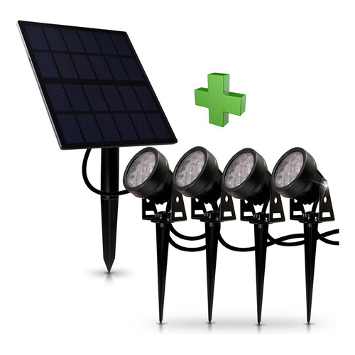 Lamparas X 4 Estacas Led + Panel Solar Candela Fria Exterior Color Negro