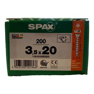 Tornillos Spax Madera 3.5 X 20 Caja Con 200 Piezas