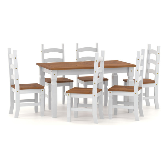 Juego De Comedor Mesa + 6 Sillas Madera Reforzada Lcm Color Blanco Diseño de la tela de las sillas Liso