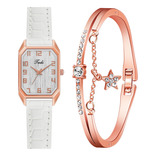 Reloj De Pulsera De Cuero Y Cristal A La Moda Para Mujer