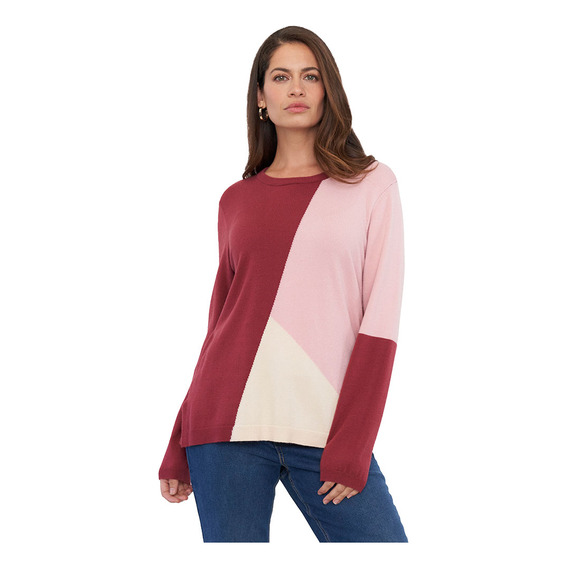 Sweater Mujer Cerrado Geométrico Burdeo Print Corona