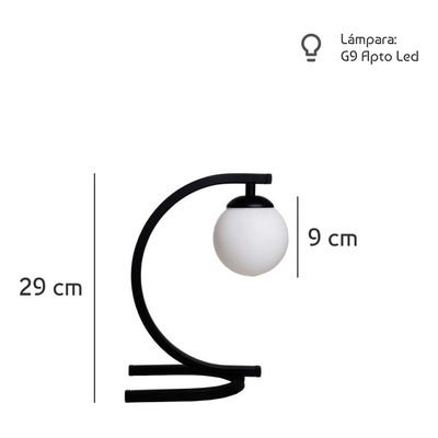 Lampara Velador Lyon Elyn Cc Negro Globo Opal Apto Led G9 