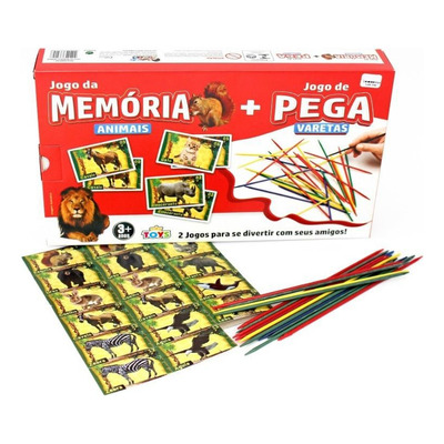 Kit Jogo Memoria Animais Pega Varetas Tubo 21