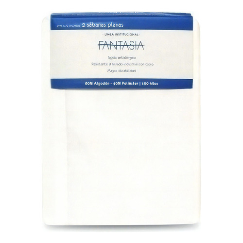 Sábana plana Fantasía 150 hilos color blanco con diseño lisa - 2 packs