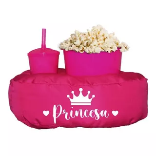 Almofada Porta Pipoca Rosa Infantil Princesa Desenho Do Tecido Estampado