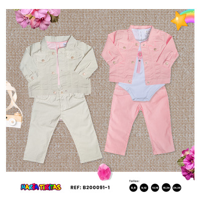 Conjunto Tres Piezas Bebe Niña Chaqueta Dril Confort