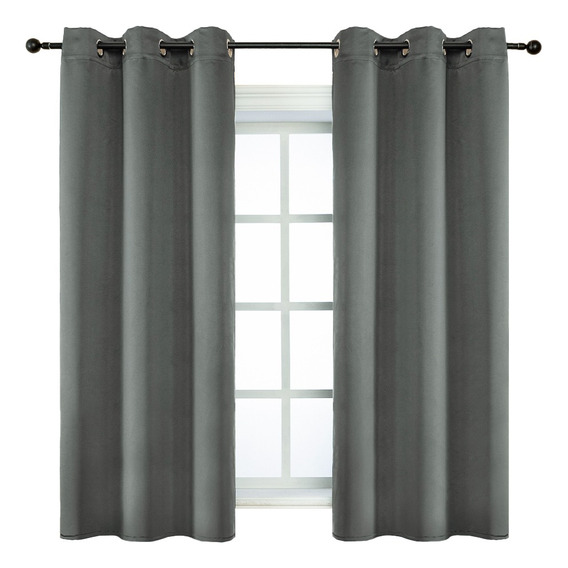 Cortina Para Ventana 214x160cm En 2 Paneles Con Moño Color Gris oscuro