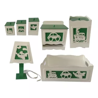 Kit Higiene Mdf Com Tema Brinquedos Carrinho Navio E Avião