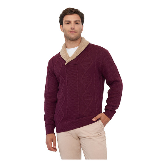 Sweater Hombre Cuello Shawl Color Burdeo Corona