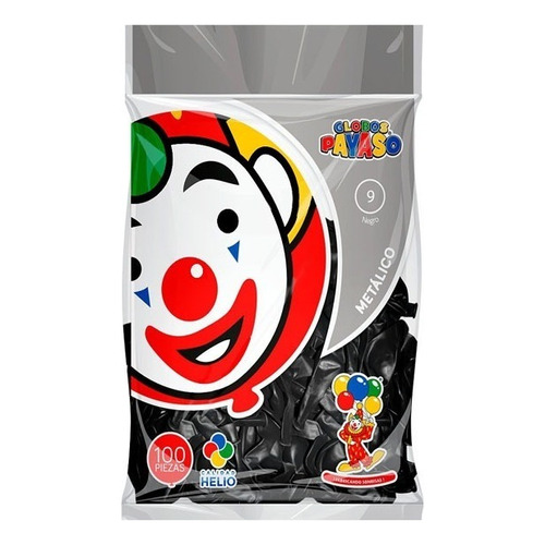 Globo Latex Decorator Metalico N° 9 Payaso Bolsa/100pz Color Negro