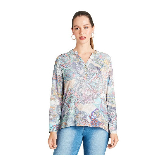 Blusa Curvi Manga Larga Estampada Lila Mujer