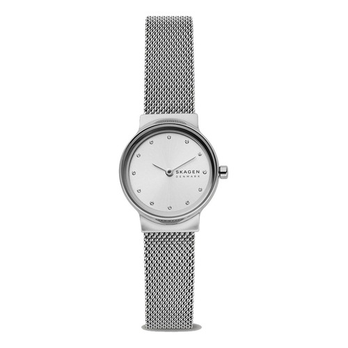 Reloj pulsera Skagen Freja Lille Freja de cuerpo color plata, analógico, para mujer, fondo plata, con correa de acero inoxidable color plata, agujas color plata, dial plata, bisel color plata y hebilla de gancho