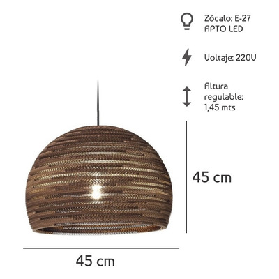 Lámpara Colgante Esferica Diseño Exclusivo Cartón Apto Led