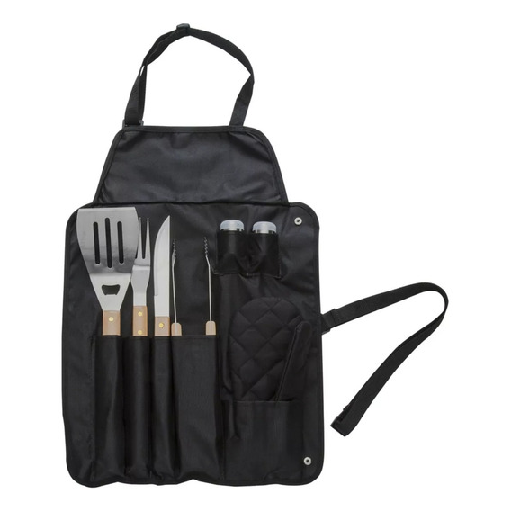 Set Bbq Con Delantal Con 3 Utensilios Metálicos Asados Hogar