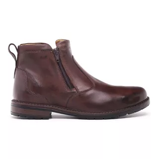 Bota Botina Masculina Couro Palmilha Gel Ziper Lateral Café