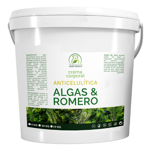  Crema Corporal Anticelulítica Algas Con Romero 4 Kg