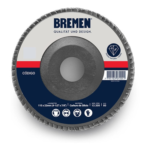 Disco Flap Bremen 115 Mm Carb. Silicio X 10 U. Piedra Vidrio Color Gris Grano 120