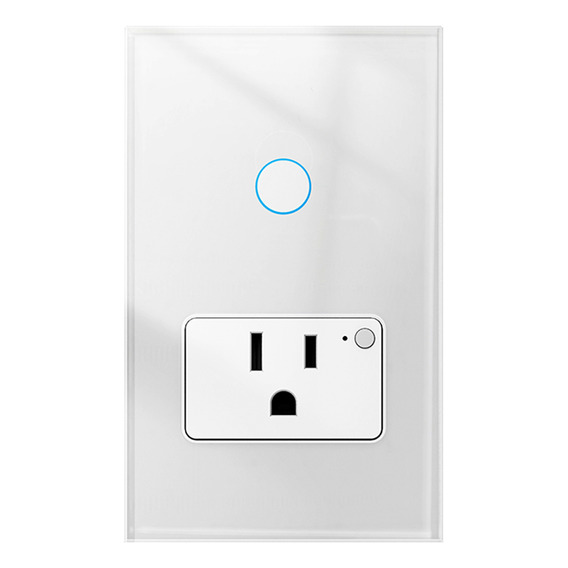 Interruptor De Pared Inteligente Wifi 1botón Táctil+1enchufe Color Blanco Corriente Nominal 16 A Voltaje Nominal 110v