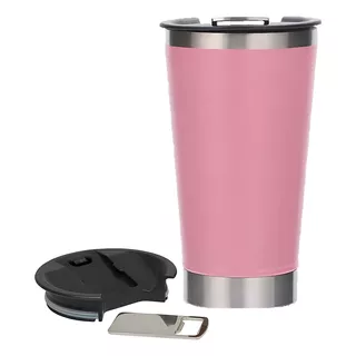 Copo Térmico De Cerveja Aço Inox 473ml Com Tampa Rosa Liso