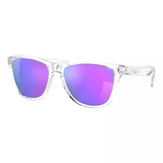 Óculos De Sol Oakley Frogskins Standard Armação De O Matter Cor Polished Clear, Lente Violet De Plutonite Prizm, Haste Polished Clear De O Matter - Oo9013