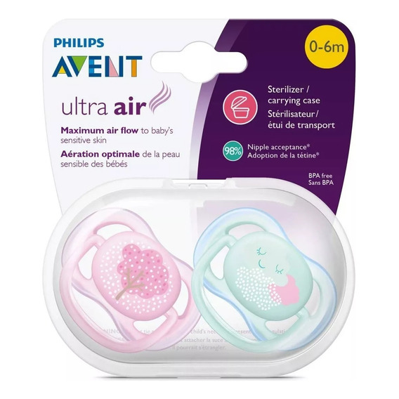 Chupete Philips Avent Ultra Air Silicona Anatomico Pack X2
