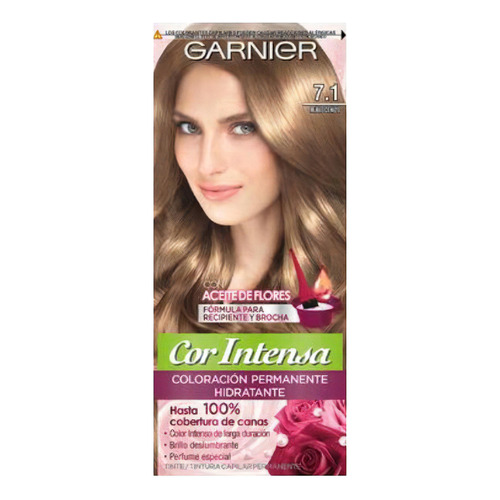 Kit Tinta, Oxidante Cor Intensa  Aceite de flores Kit Coloración Permnente Hidratante Garnier Cor Intensa tono 7.1 rubio ceniza 20Vol. para cabello