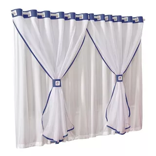 Cortina Quarto Infantil Juvenill Menino E Menina 2mts Azul Cor Branco - Azul