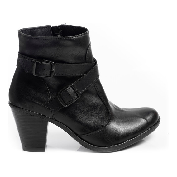  Botinetas Botas Zapatos Mujer Taco Cuadrado Cuero Negro 