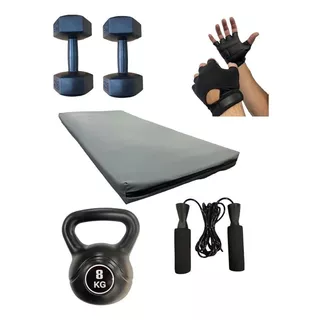 Kit Entrenamiento Colcho Pesa 8kg Mancuernas Soga Guantes 30