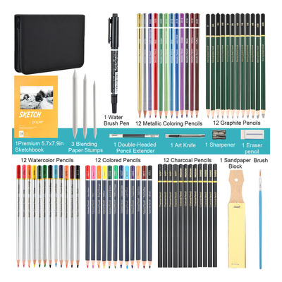 72 Piezas Kit De Lápices Sketcher De Dibujo, Laspang Arte Dibujo Profesional Para Colorear, Pintura Y Boceto, Incluye Carboncillo, Bosquejo, Lápices De Colores, Libro De Bocetos