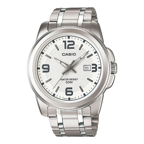 Reloj pulsera Casio MTP-1314 con correa de acero inoxidable color plateado - fondo blanco