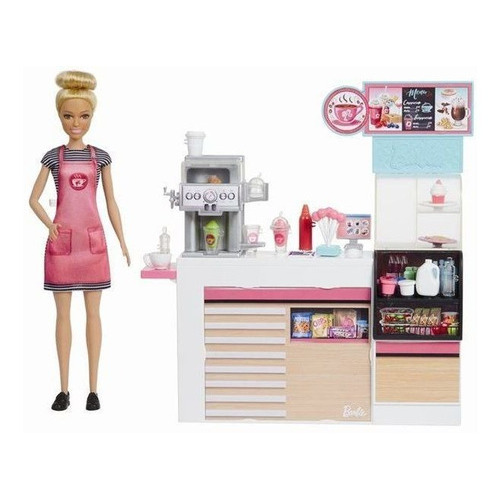 Barbie Profesiones Set de Juego Cafetería con Muñeca para niñas de 3 años en adelante