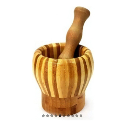  Mortero De Madera Con Pison Chico Bamboo 12cm