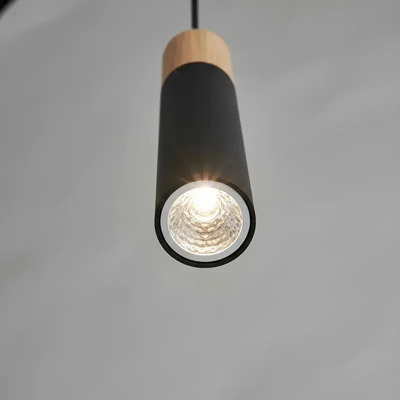 Lampara Colgante 3 Luces Tubo 28cm Negro Madera Apto Led Vig Negro/madera