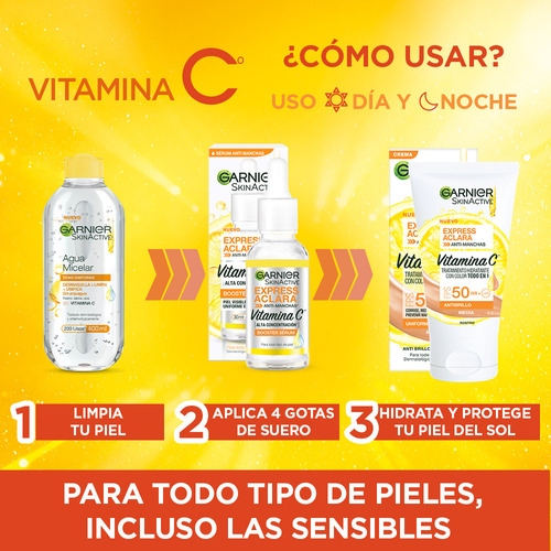 Kit 3 Rutina Garnier Skin Active Vitamina C Express Aclara