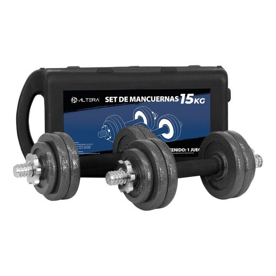 Kit De Mancuernas Pesas Barra Discos Ejercicio 15 Kg