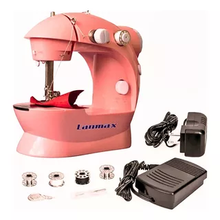 Mini Máquina De Costura Reta Lanmax Bivolt Luz Led Cor Rosa 110v/220v