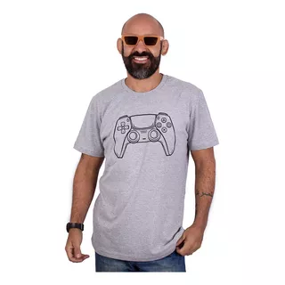 Camiseta Video Game Masculina Controle Ps5 Cinza