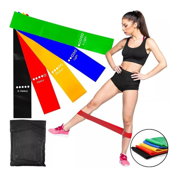 Kit 5 Bandas Elásticas Resistente Fitness Ejercicio + Bolsa