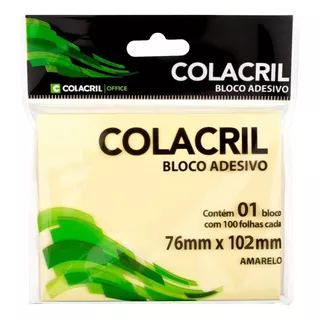 Bloco Adesivo Colacril 76 X 102 Amarelo 100 Folhas