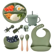 Kit 8 Peças Introdução Alimentar Infantil Cor Verde-escuro