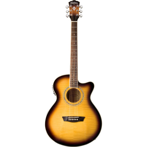 Guitarra Electroacústica Mini Jumbo Washburn Ea15 Sunburst Color Marrón Material del diapasón Palo de rosa Orientación de la mano Diestro