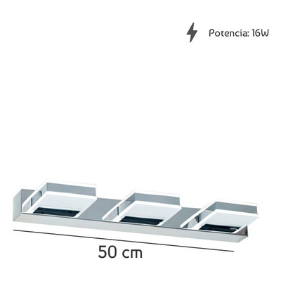 Aplique Pared 3 Luces Led 16w Acero Cromo Deco Moderno Tz