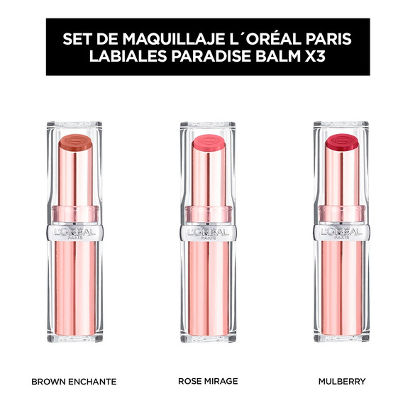 Set de maquillaje L'Oréal Paris Set Labiales Paradise Balm x3 para labios - 3 unidades