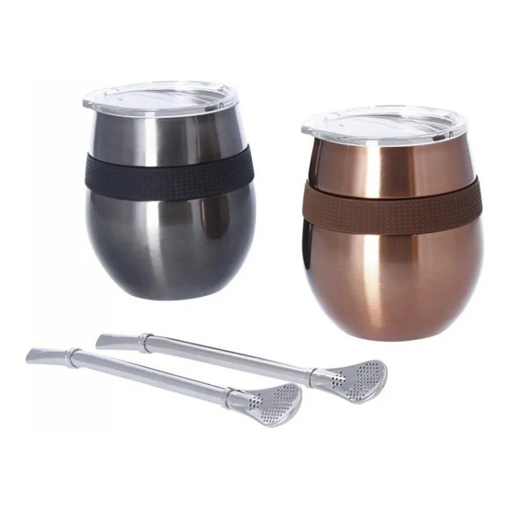 Set Dos Mates Doite Cucao 230ml Acero Inox. + Bombillas Febo