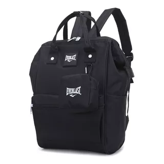 Mochila Everlast Boca Rigida Con Monedero Lona Urbana Color Negro 22203