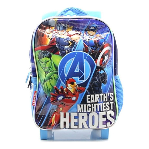 Mochila Escolar Avengers Marvel Super Assemble Con Carro Color Azul Diseño de la tela Liso